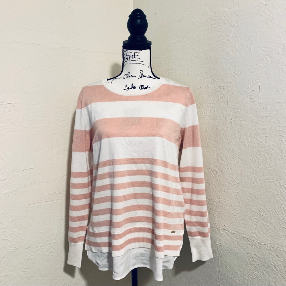 CALVIN KLEIN MULTI STRIPE CONTRAST TOP FAUX LAYERS